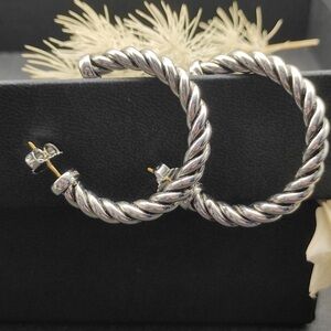 David Yurman Silver Twisted Hoop Earrings